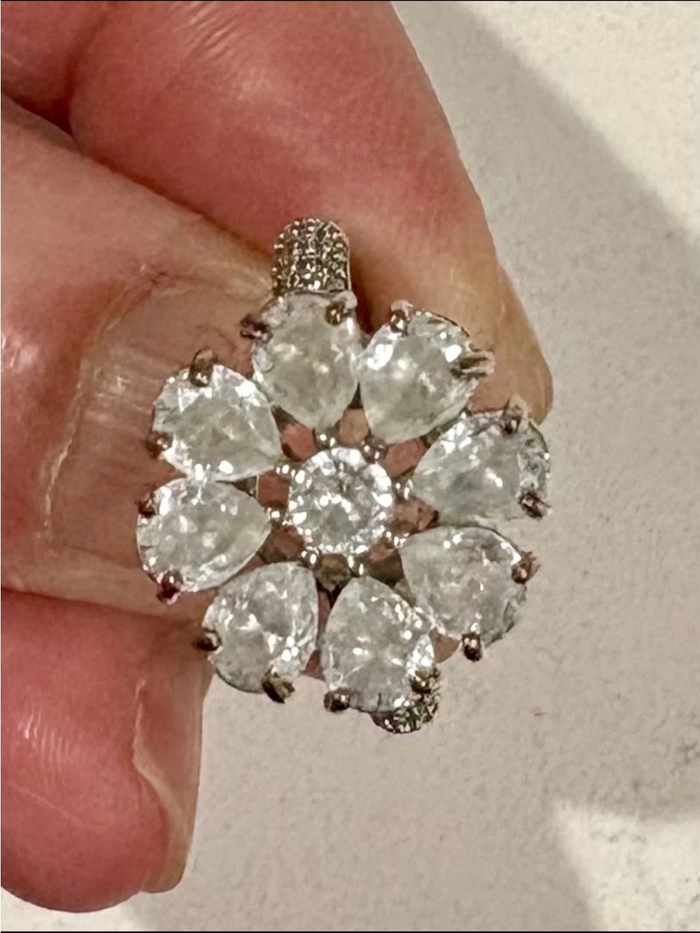 Vintage Floral Crystal Cluster Ring Silver Tone Size 5.75 Cocktail 1980s